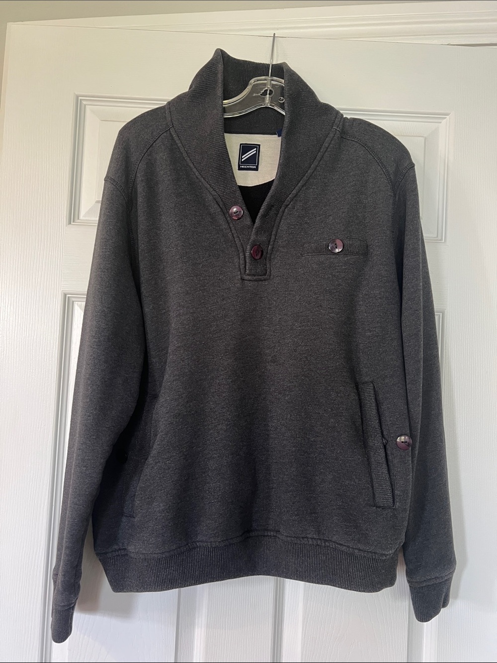 Daniel Hechter Men's Dark Charcoal V-Neck Shawl Pullover Sweater